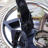 Vintage Fendi Black Wooden Sandal with Denim Strap