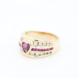 Yellow Gold Ruby Heart and Diamond Band Ring