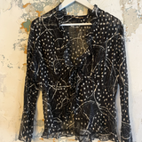 Black and White Sheer Mesh Tie Up Blouse