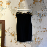 Nicole Miller Strapless Brocade Trim Black Mini Dress