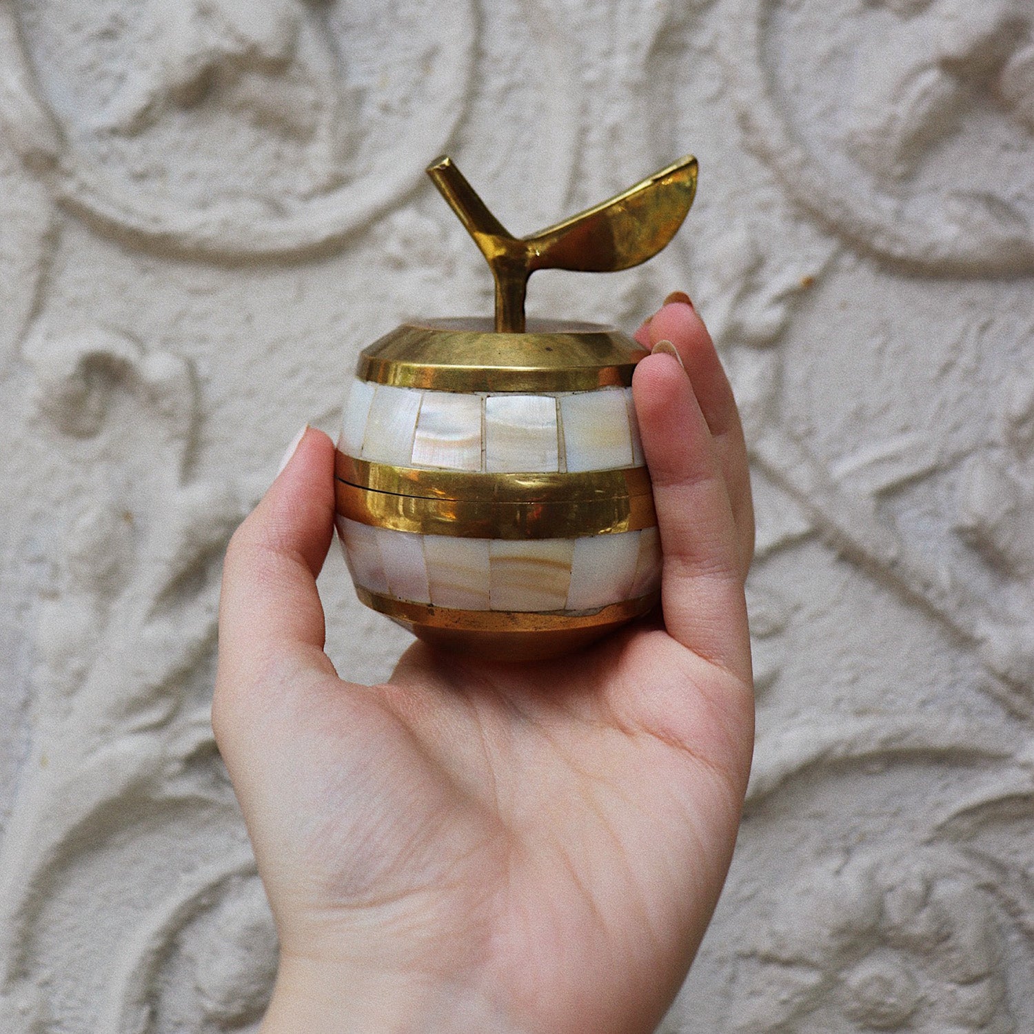 Mother of Pearl and Yellow Brass Apple Holder