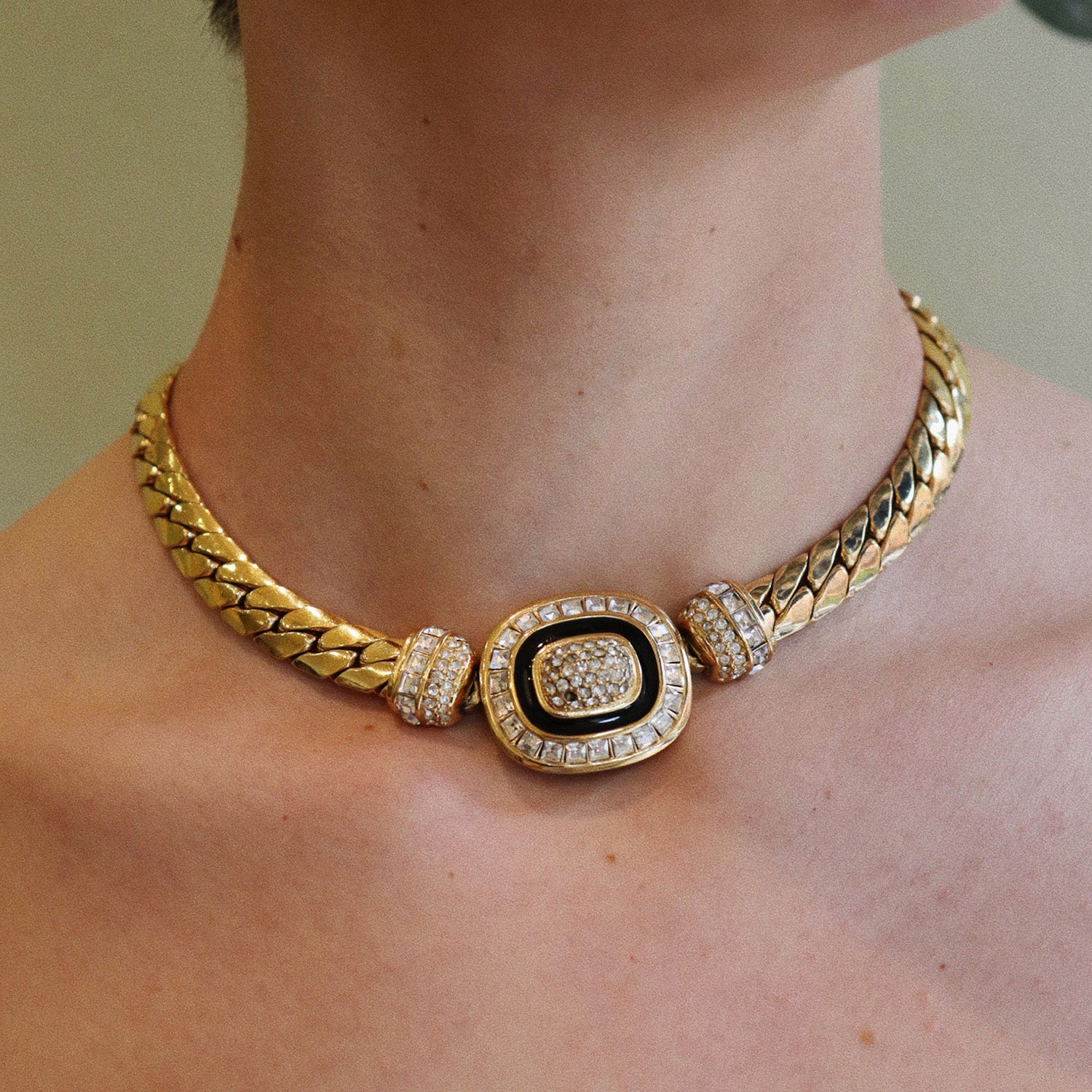 Vintage Gold Tone Choker with Rhinestones