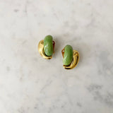 Vintage Gold and Green Clip on Earrings