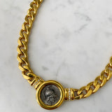 Vintage Chain Choker with Enamel Silhouette and Crystal Detail