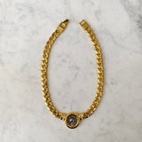 Vintage Chain Choker with Enamel Silhouette and Crystal Detail
