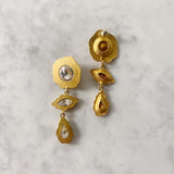 Vintage Satin Gold Dangle Earring with Crystal Details