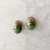 Oval Sterling Silver and Aventurine Clip On Earrings