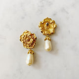 Gold Floral Pearl Drop Earrings