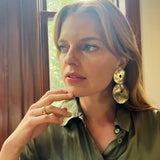 Satin Finish Clip On Round Coin Drop Earrings