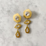 Vintage Satin Gold Dangle Earring with Crystal Details
