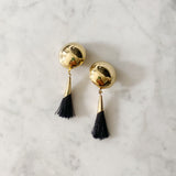 Gold Dome with Black Tassle Clip-on Earring
