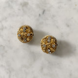 Vintage Gold Flower and Rhinestone Detail Clip-on Earrings