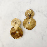 Satin Finish Clip On Round Coin Drop Earrings