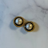 Vintage Center Pearl Earring with Black Enamel and Rope Detail