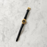 Vintage Gold Fendi Watch with Black Leather Embossed Band
