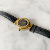 Vintage Gold Fendi Watch with Black Leather Embossed Band