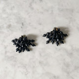Vintage Black Beaded Dangle Clip-On Earrings
