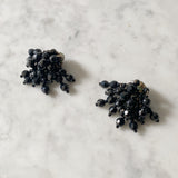 Vintage Black Beaded Dangle Clip-On Earrings
